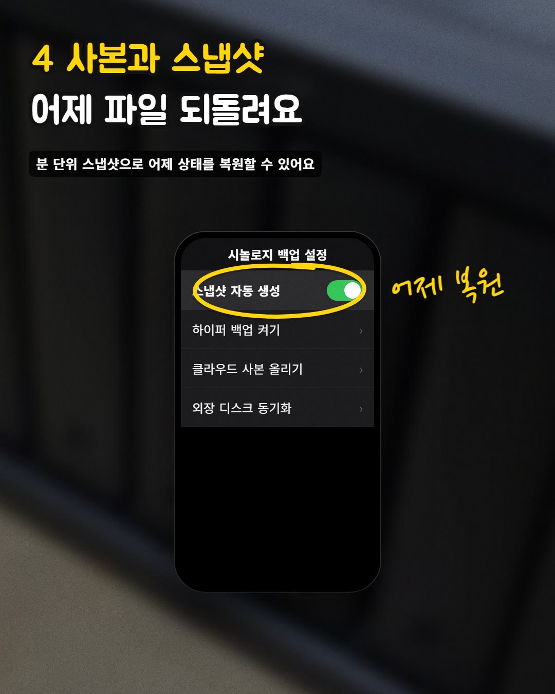 4 사본과 스냅샷 어제 파일 되돌려요
